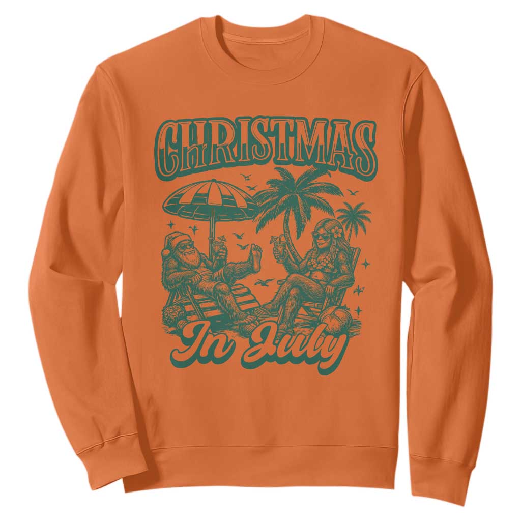 Vintage Summer Christmas Bigfoot Couple Sweatshirt Tropical Xmas Graphic TS12 Orange Print Your Wear