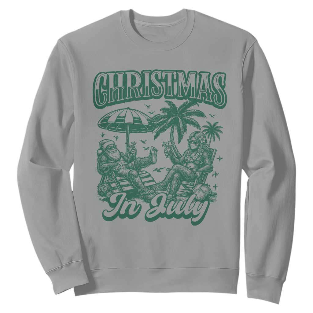 Vintage Summer Christmas Bigfoot Couple Sweatshirt Tropical Xmas Graphic TS12 Sport Gray Print Your Wear