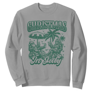 Vintage Summer Christmas Bigfoot Couple Sweatshirt Tropical Xmas Graphic TS12 Sport Gray Print Your Wear