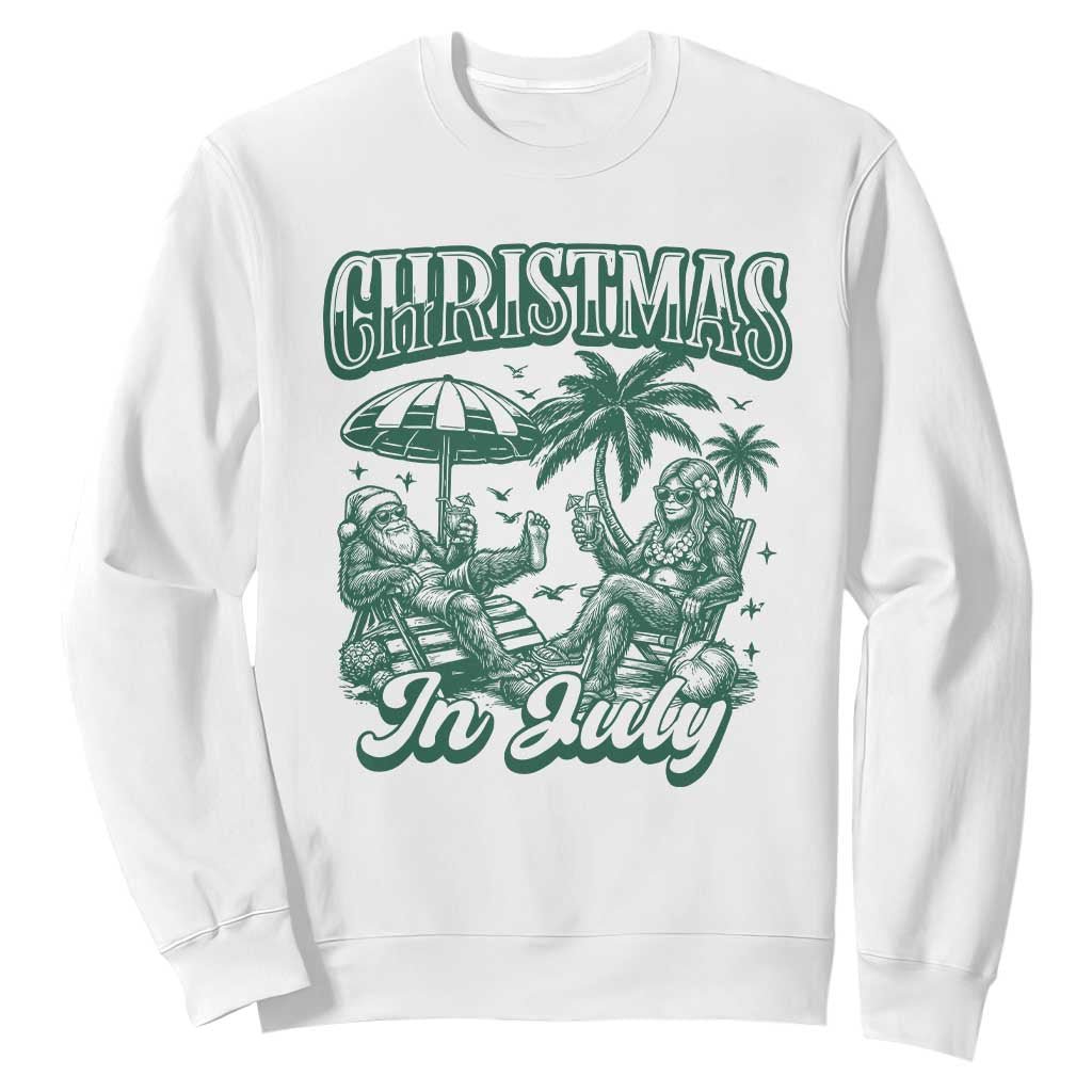 Vintage Summer Christmas Bigfoot Couple Sweatshirt Tropical Xmas Graphic TS12 White Print Your Wear