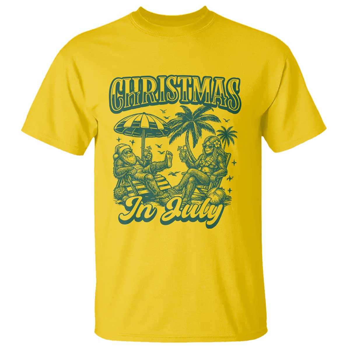 Vintage Summer Christmas Bigfoot Couple T Shirt Tropical Xmas Graphic TS12 Daisy Print Your Wear