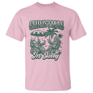 Vintage Summer Christmas Bigfoot Couple T Shirt Tropical Xmas Graphic TS12 Light Pink Print Your Wear