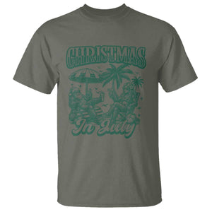 Vintage Summer Christmas Bigfoot Couple T Shirt Tropical Xmas Graphic TS12 Military Green Print Your Wear