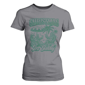 Vintage Summer Christmas Bigfoot Couple T Shirt For Women Tropical Xmas Graphic TS12 Charcoal Print Your Wear