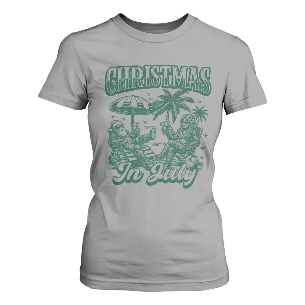 Vintage Summer Christmas Bigfoot Couple T Shirt For Women Tropical Xmas Graphic TS12 Sport Gray Print Your Wear
