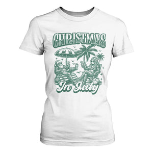 Vintage Summer Christmas Bigfoot Couple T Shirt For Women Tropical Xmas Graphic TS12 White Print Your Wear