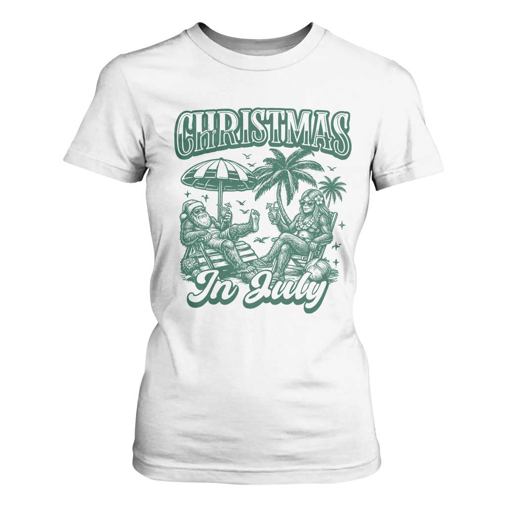 Vintage Summer Christmas Bigfoot Couple T Shirt For Women Tropical Xmas Graphic TS12 White Print Your Wear