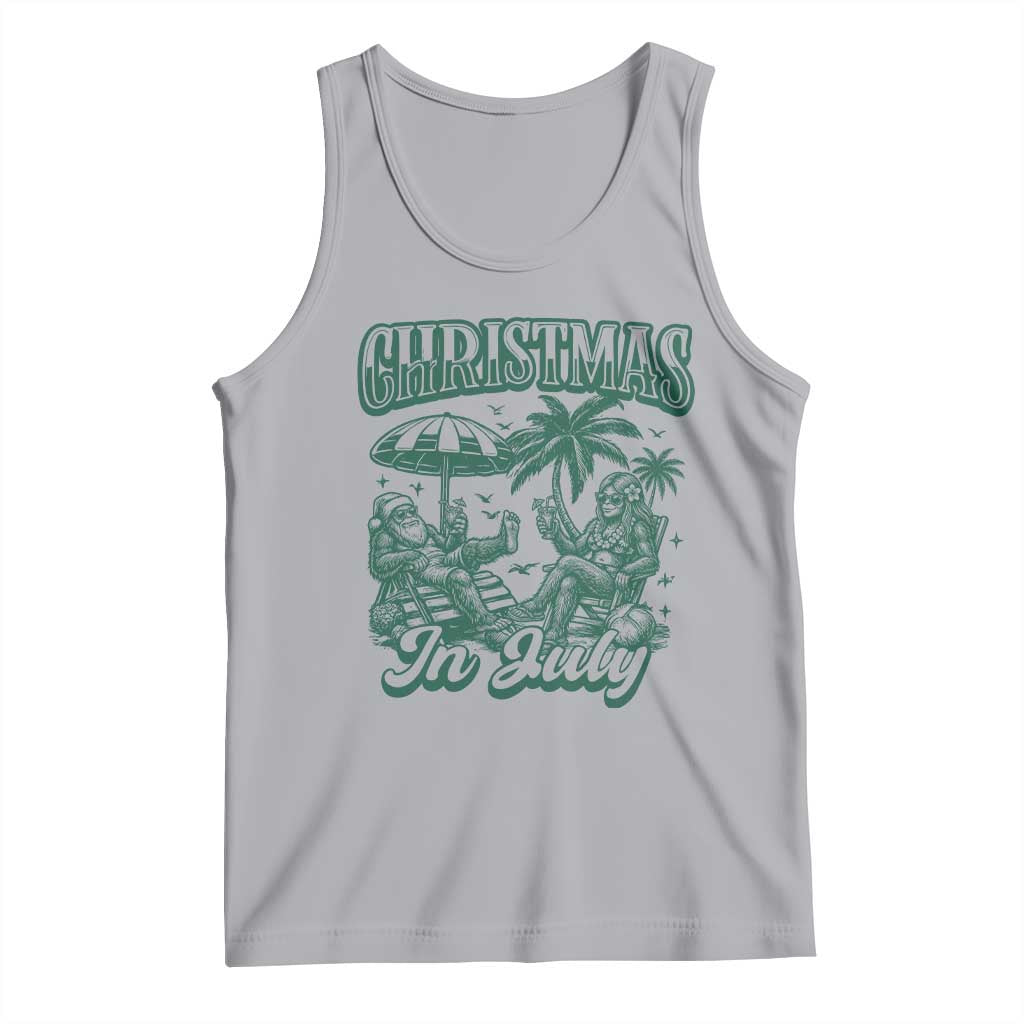 Vintage Summer Christmas Bigfoot Couple Tank Top Tropical Xmas Graphic TS12 Athletic Heather Print Your Wear