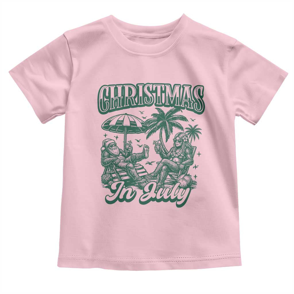 Vintage Summer Christmas Bigfoot Couple Toddler T Shirt Tropical Xmas Graphic TS12 Light Pink Print Your Wear