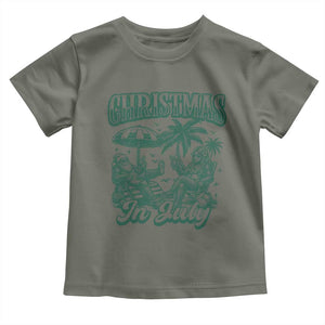 Vintage Summer Christmas Bigfoot Couple Toddler T Shirt Tropical Xmas Graphic TS12 Military Green Print Your Wear