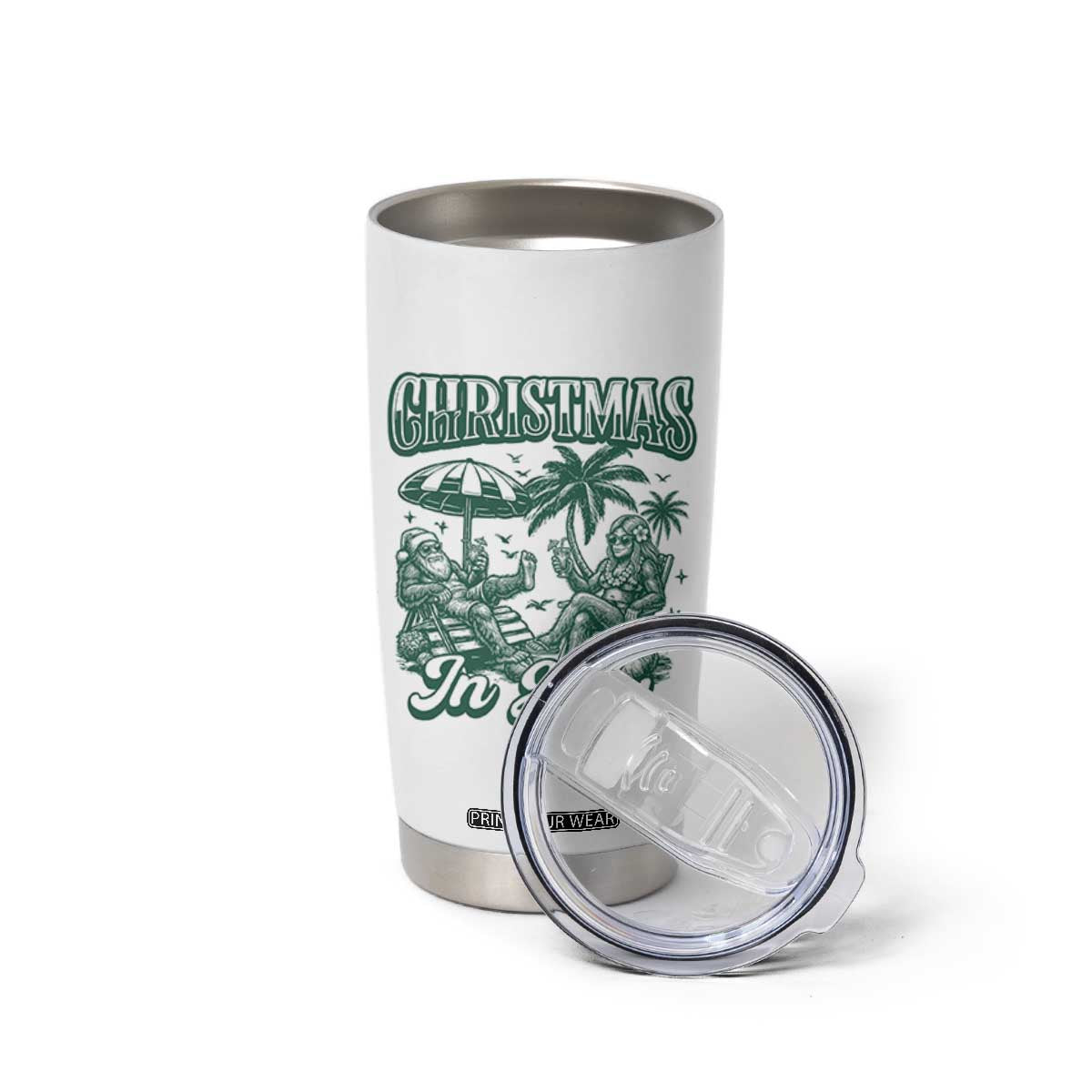 Vintage Summer Christmas Bigfoot Couple Tumbler Cup Tropical Xmas Graphic TS12 Print Your Wear
