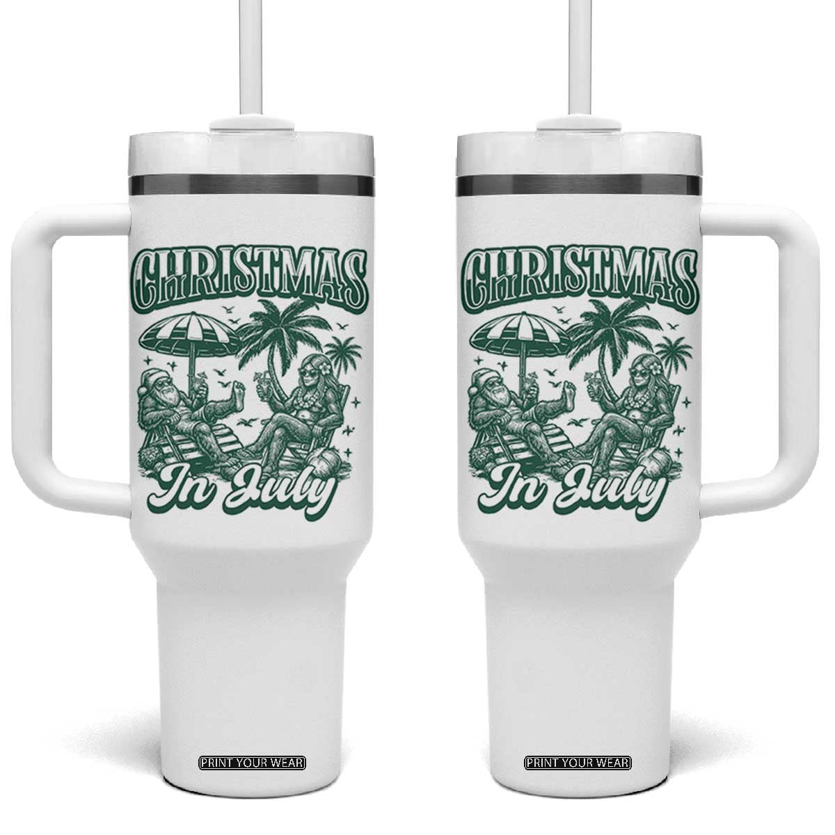 Vintage Summer Christmas Bigfoot Couple Tumbler With Handle Tropical Xmas Graphic TS12 One Size: 40 oz White Print Your Wear