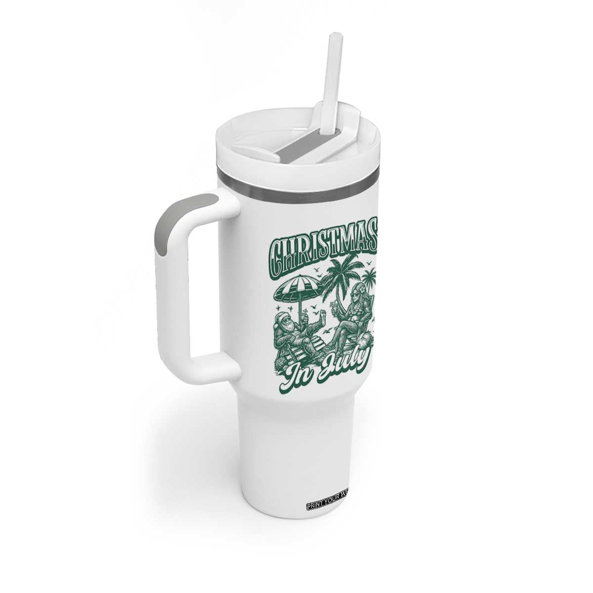 Vintage Summer Christmas Bigfoot Couple Tumbler With Handle Tropical Xmas Graphic TS12 Print Your Wear