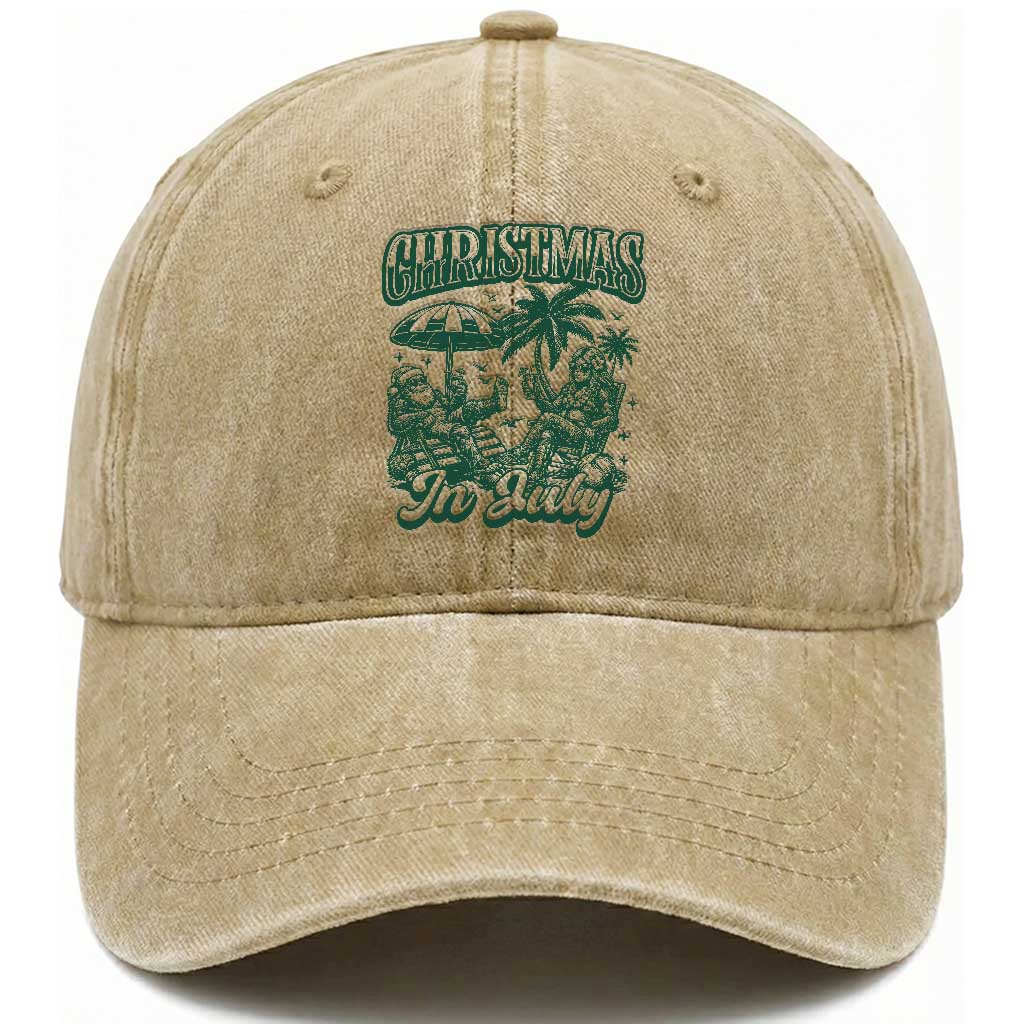 Vintage Summer Christmas Bigfoot Couple Washed Cotton Baseball Cap Tropical Xmas Graphic TS12 Print Your Wear