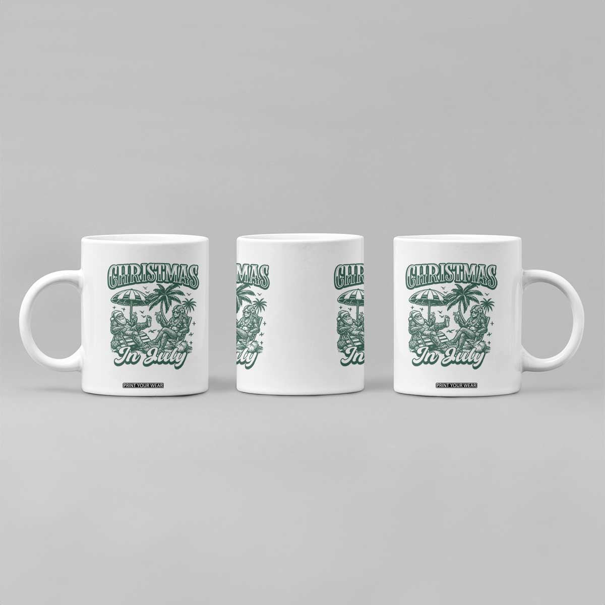 Vintage Summer Christmas Bigfoot Couple Coffee Mug Tropical Xmas Graphic TS12 Print Your Wear