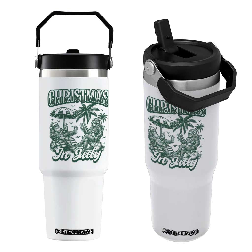 Vintage Summer Christmas Bigfoot Couple Flip Straw Tumbler Tropical Xmas Graphic TS12 One Size: 30 oz White Print Your Wear