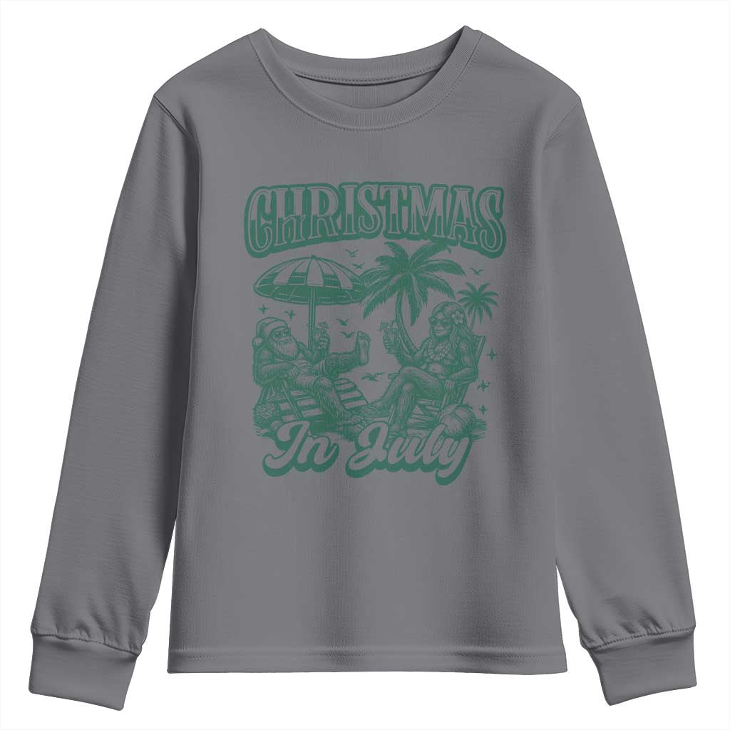 Vintage Summer Christmas Bigfoot Couple Youth Sweatshirt Tropical Xmas Graphic TS12 Charcoal Print Your Wear