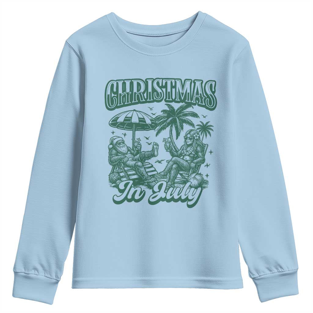 Vintage Summer Christmas Bigfoot Couple Youth Sweatshirt Tropical Xmas Graphic TS12 Light Blue Print Your Wear