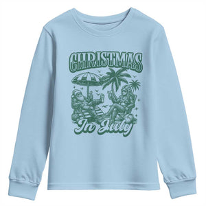 Vintage Summer Christmas Bigfoot Couple Youth Sweatshirt Tropical Xmas Graphic TS12 Light Blue Print Your Wear