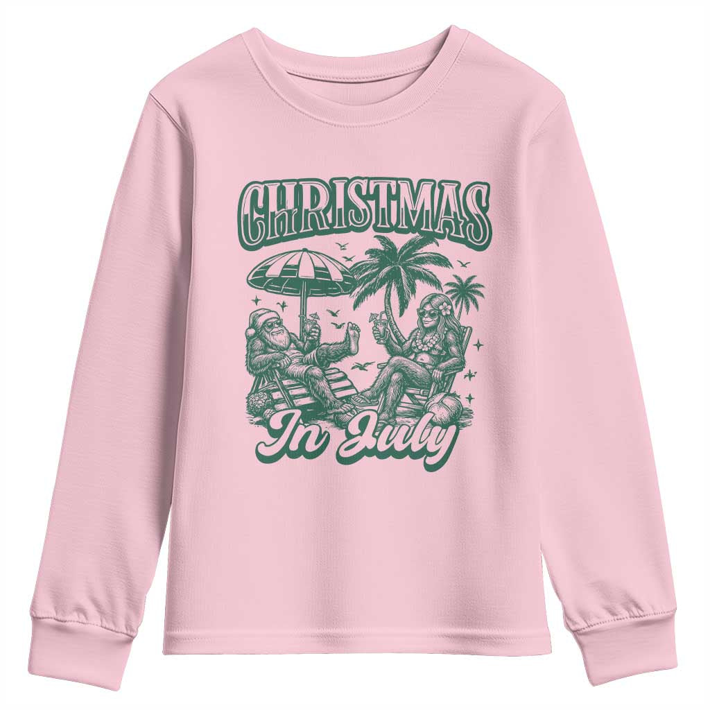 Vintage Summer Christmas Bigfoot Couple Youth Sweatshirt Tropical Xmas Graphic TS12 Light Pink Print Your Wear