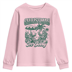 Vintage Summer Christmas Bigfoot Couple Youth Sweatshirt Tropical Xmas Graphic TS12 Light Pink Print Your Wear