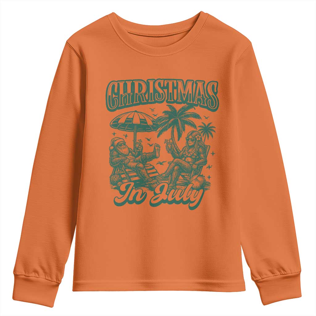 Vintage Summer Christmas Bigfoot Couple Youth Sweatshirt Tropical Xmas Graphic TS12 Orange Print Your Wear