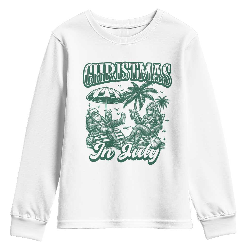 Vintage Summer Christmas Bigfoot Couple Youth Sweatshirt Tropical Xmas Graphic TS12 White Print Your Wear