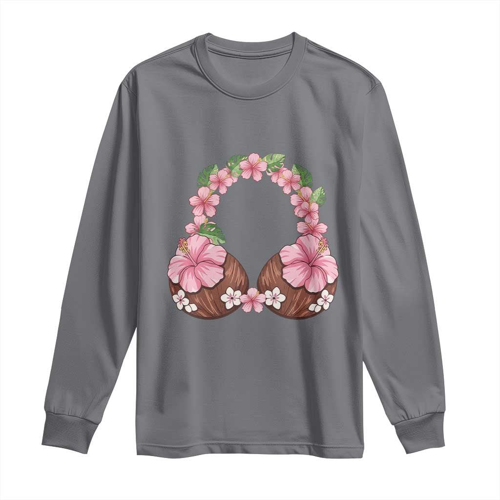 Hibiscus Flower Coconut Bra Long Sleeve Shirt Tropical Summer Graphic TS12 Charcoal Print Your Wear