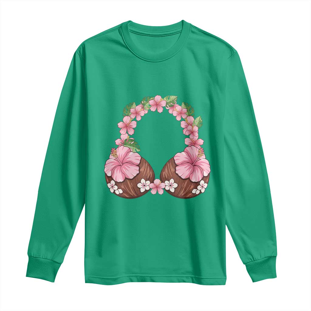 Hibiscus Flower Coconut Bra Long Sleeve Shirt Tropical Summer Graphic TS12 Irish Green Print Your Wear