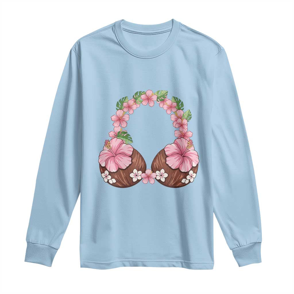 Hibiscus Flower Coconut Bra Long Sleeve Shirt Tropical Summer Graphic TS12 Light Blue Print Your Wear