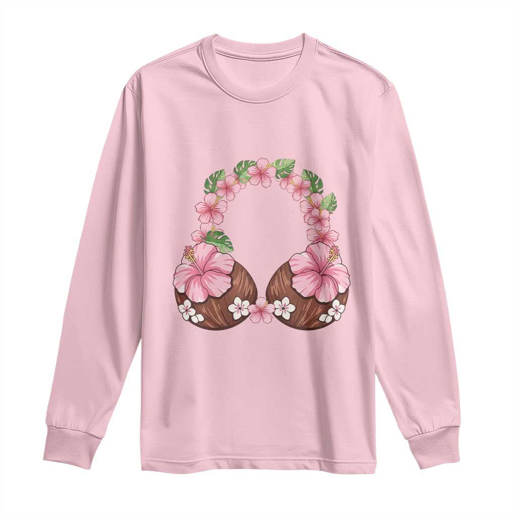 Hibiscus Flower Coconut Bra Long Sleeve Shirt Tropical Summer Graphic TS12 Light Pink Print Your Wear