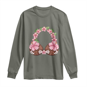 Hibiscus Flower Coconut Bra Long Sleeve Shirt Tropical Summer Graphic TS12 Military Green Print Your Wear