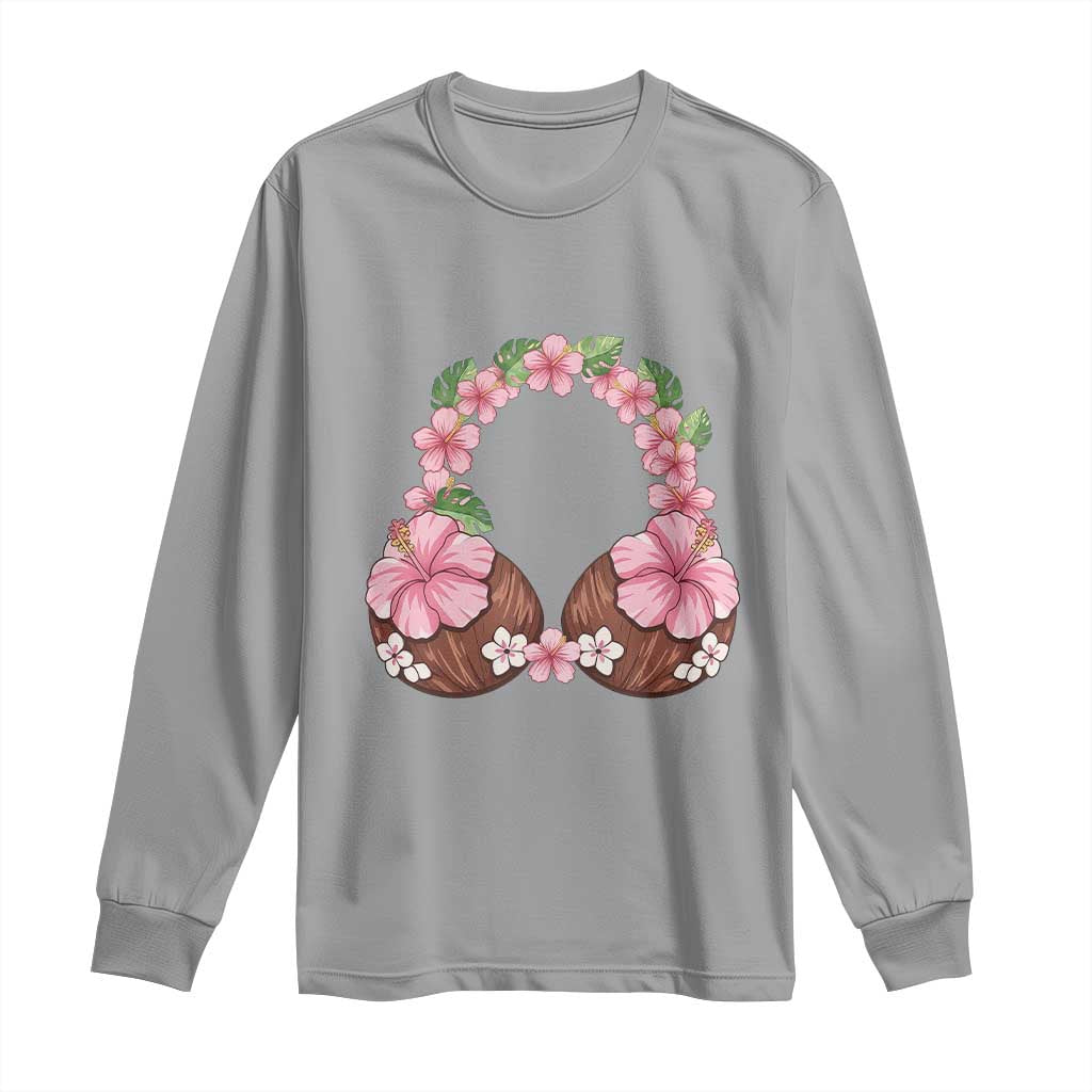 Hibiscus Flower Coconut Bra Long Sleeve Shirt Tropical Summer Graphic TS12 Sport Gray Print Your Wear
