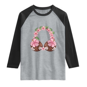 Hibiscus Flower Coconut Bra Raglan Shirt Tropical Summer Graphic TS12 Heather Gray Black Print Your Wear