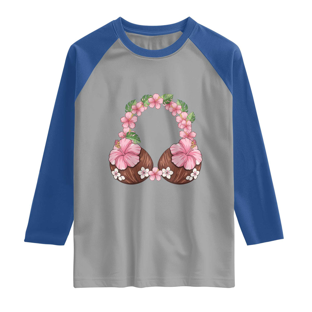 Hibiscus Flower Coconut Bra Raglan Shirt Tropical Summer Graphic TS12 Sport Gray Royal Print Your Wear