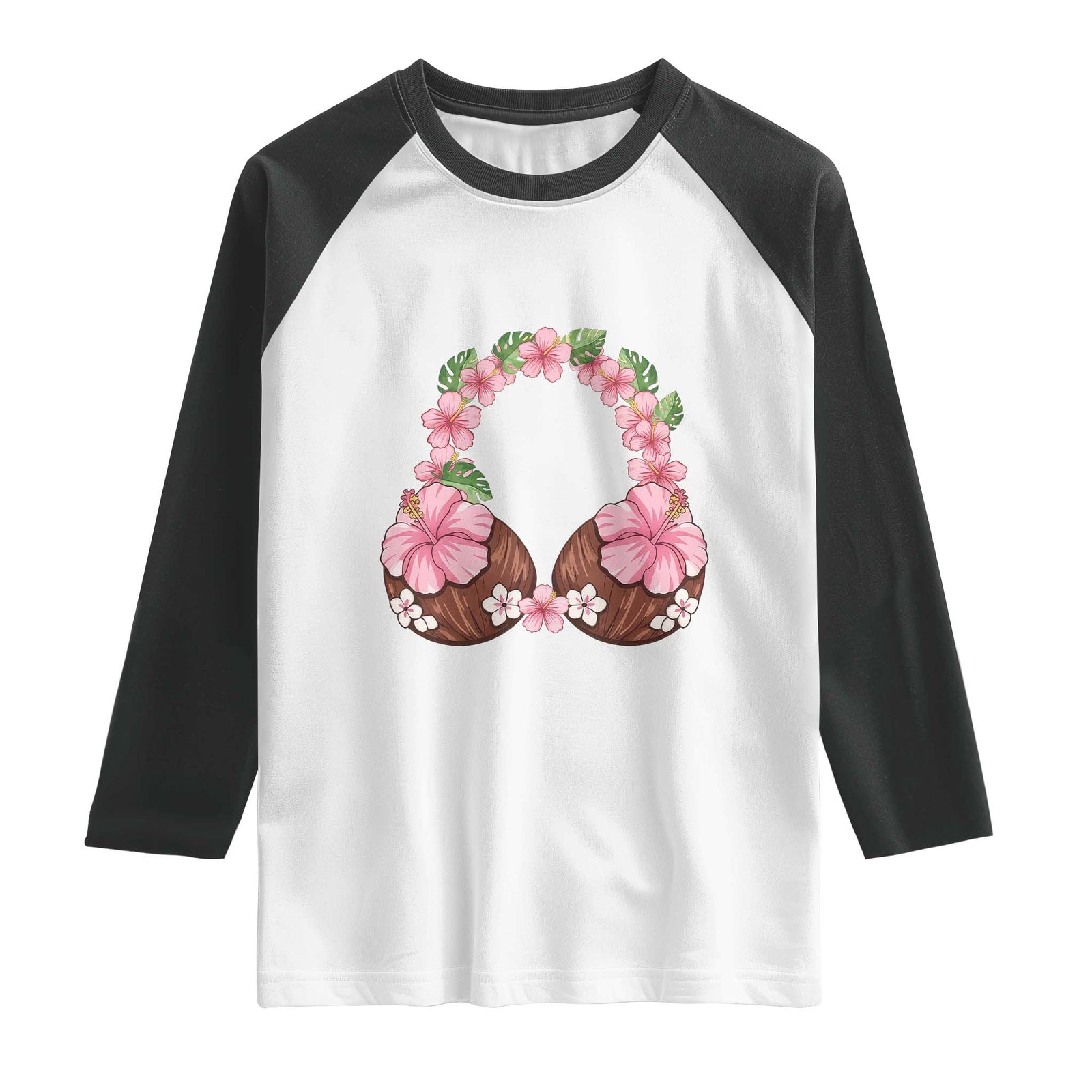 Hibiscus Flower Coconut Bra Raglan Shirt Tropical Summer Graphic TS12 White Black Print Your Wear