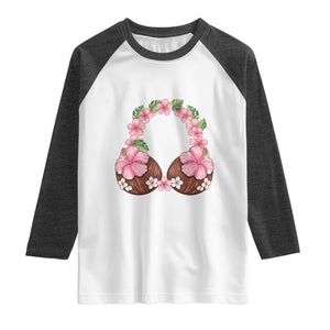 Hibiscus Flower Coconut Bra Raglan Shirt Tropical Summer Graphic TS12 White Heather Charcoal Print Your Wear