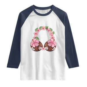 Hibiscus Flower Coconut Bra Raglan Shirt Tropical Summer Graphic TS12 White Navy Print Your Wear