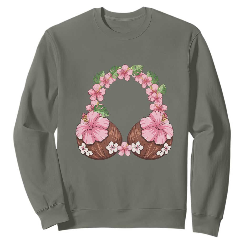 Hibiscus Flower Coconut Bra Sweatshirt Tropical Summer Graphic TS12 Military Green Print Your Wear