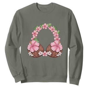 Hibiscus Flower Coconut Bra Sweatshirt Tropical Summer Graphic TS12 Military Green Print Your Wear