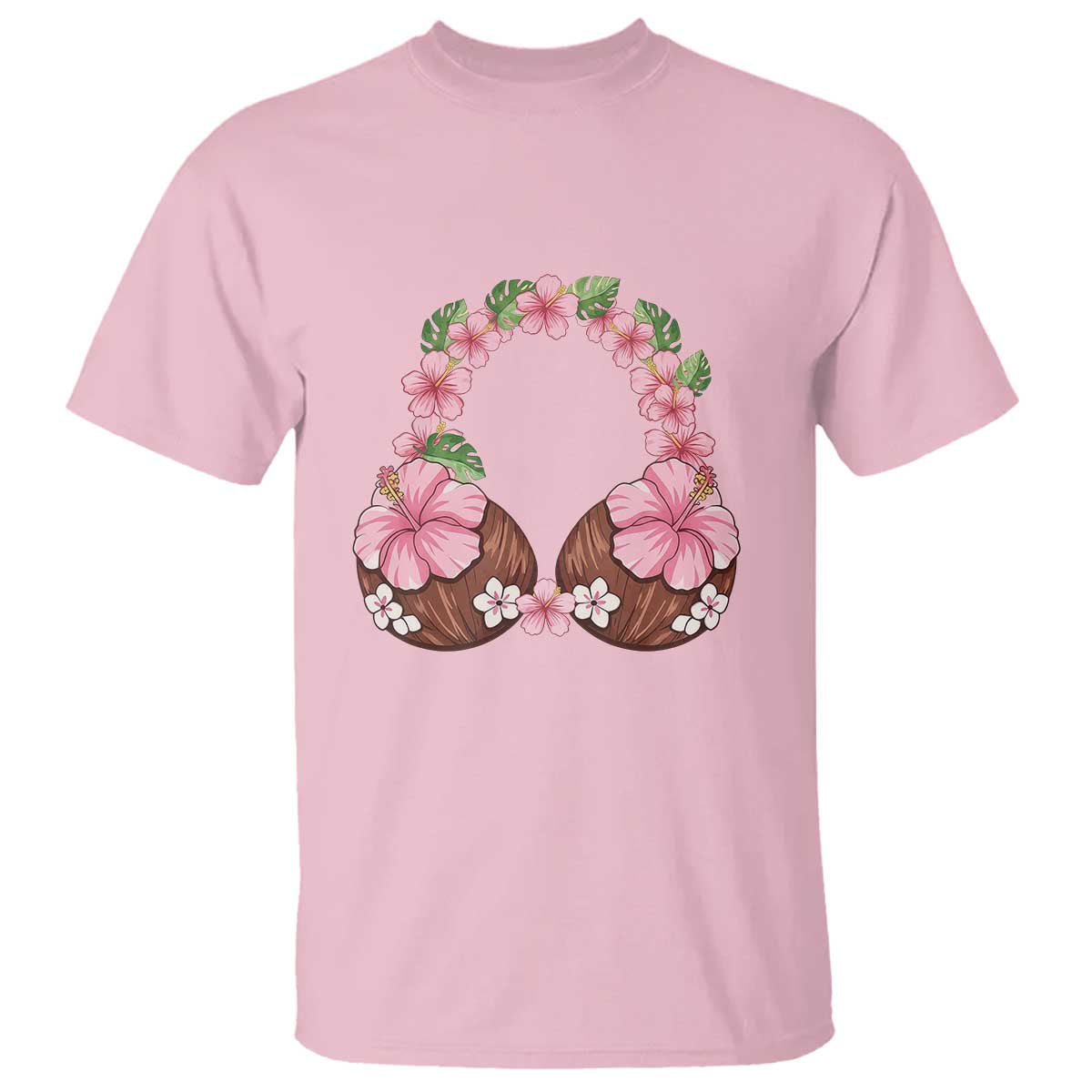 Hibiscus Flower Coconut Bra T Shirt Tropical Summer Graphic TS12 Light Pink Print Your Wear
