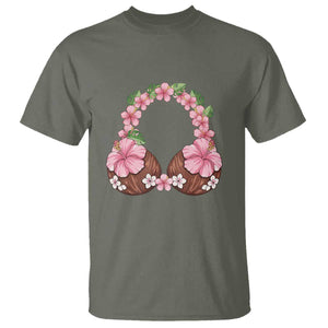 Hibiscus Flower Coconut Bra T Shirt Tropical Summer Graphic TS12 Military Green Print Your Wear