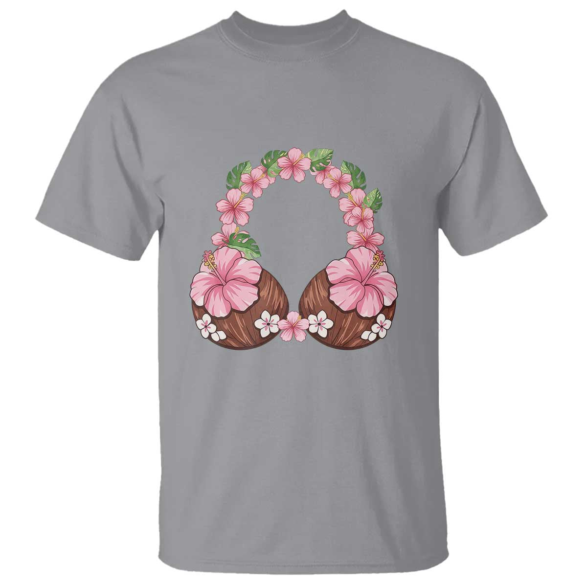 Hibiscus Flower Coconut Bra T Shirt Tropical Summer Graphic TS12 Sport Gray Print Your Wear