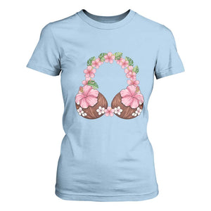 Hibiscus Flower Coconut Bra T Shirt For Women Tropical Summer Graphic TS12 Light Blue Print Your Wear