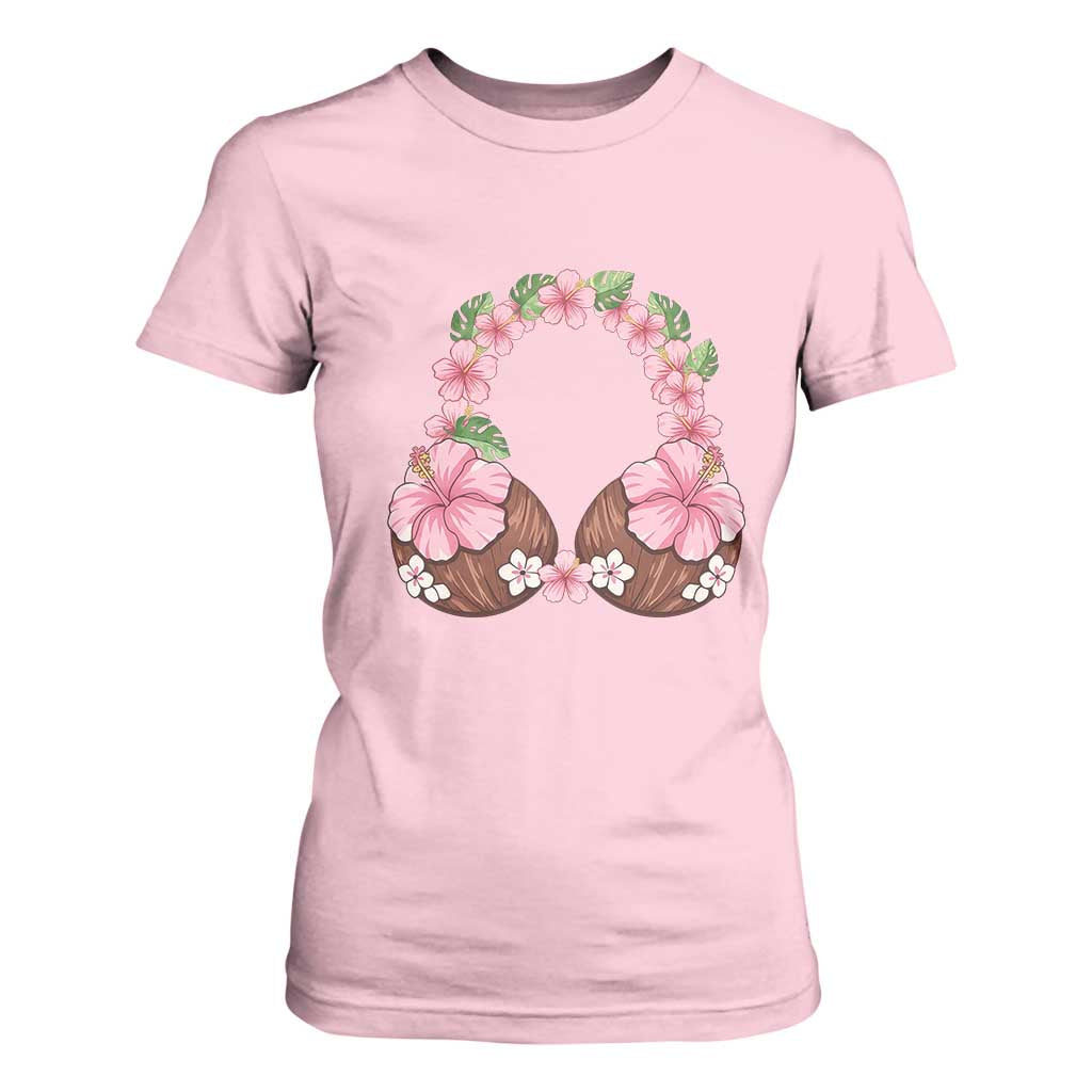 Hibiscus Flower Coconut Bra T Shirt For Women Tropical Summer Graphic TS12 Light Pink Print Your Wear