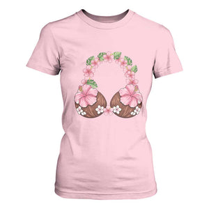 Hibiscus Flower Coconut Bra T Shirt For Women Tropical Summer Graphic TS12 Light Pink Print Your Wear
