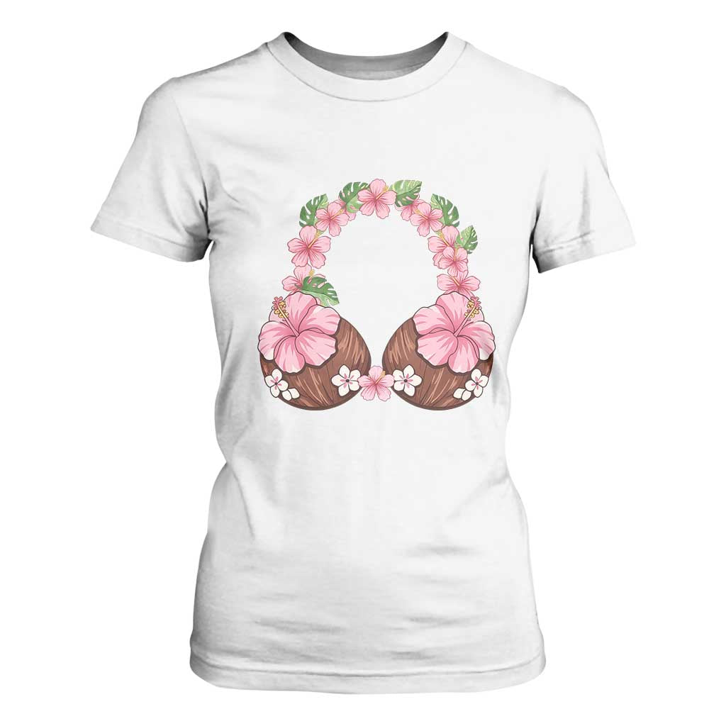 Hibiscus Flower Coconut Bra T Shirt For Women Tropical Summer Graphic TS12 White Print Your Wear