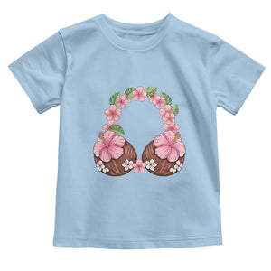 Hibiscus Flower Coconut Bra Toddler T Shirt Tropical Summer Graphic TS12 Light Blue Print Your Wear