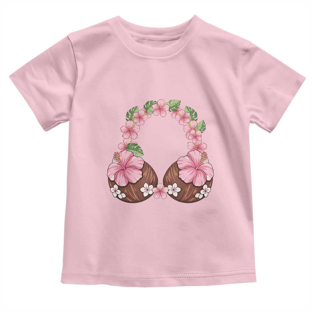 Hibiscus Flower Coconut Bra Toddler T Shirt Tropical Summer Graphic TS12 Light Pink Print Your Wear