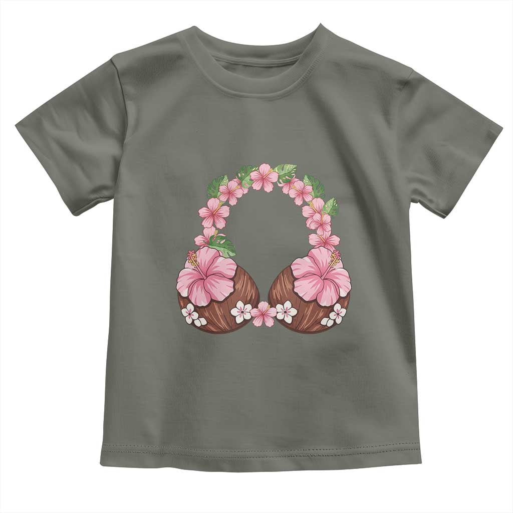 Hibiscus Flower Coconut Bra Toddler T Shirt Tropical Summer Graphic TS12 Military Green Print Your Wear